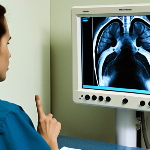 Home 4 **
A dimly lit radiography room in a Russian hospital. A radiologist, looking concerned, points to a subtle opacity on a chest X-ray displayed on a digital monitor. In the background, an older film X-ray is also mounted on a light box for comparison. The atmosphere should convey the importance of careful image analysis to avoid diagnostic errors. Focus on the tension of the moment when a subtle detail is crucial. Style: Realistic, slightly gritty.
**