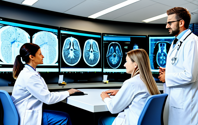 AI in Radiology**
"A team of doctors, fully clothed in professional attire, discussing a medical scan displayed on a large monitor. The scan is enhanced with AI visualizations highlighting areas of interest. Modern hospital setting, bright lighting, showcasing collaboration and technological advancement. Safe for work, appropriate content, fully clothed, professional."
**