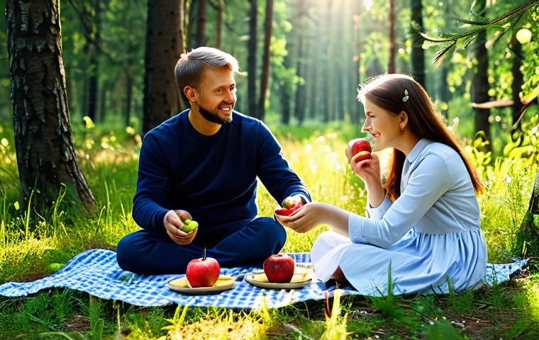 **
A family enjoying a picnic in a forest clearing near Moscow. They are eating berries, apples, and vegetables. They are fully clothed in modest, comfortable clothing. Sunlight streams through the trees. safe for work, appropriate content, family-friendly, fully clothed, perfect anatomy, correct proportions, natural pose, professional photography, high quality.
**