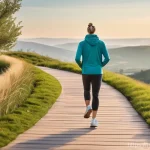 방사선사와 빅데이터 분석 - One pathway shows a stylized figure (gender-neutral, wearing casual clothes) engaged in a healthy ac...