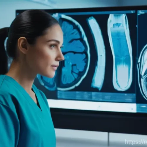 방사선사 실습 병원 선택 팁 - **Prompt: "A futuristic and exceptionally clean radiology suite with a young, focused female radiolo...