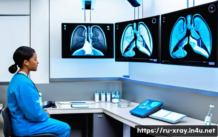 방사선사 실기 연습 도구 추천 - A modern radiology training room featuring a diverse group of adult medical students and professiona...