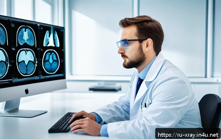방사선사 이직 준비 방법 - A professional radiologist in a modern Moscow clinic, wearing a clean white lab coat and protective ...