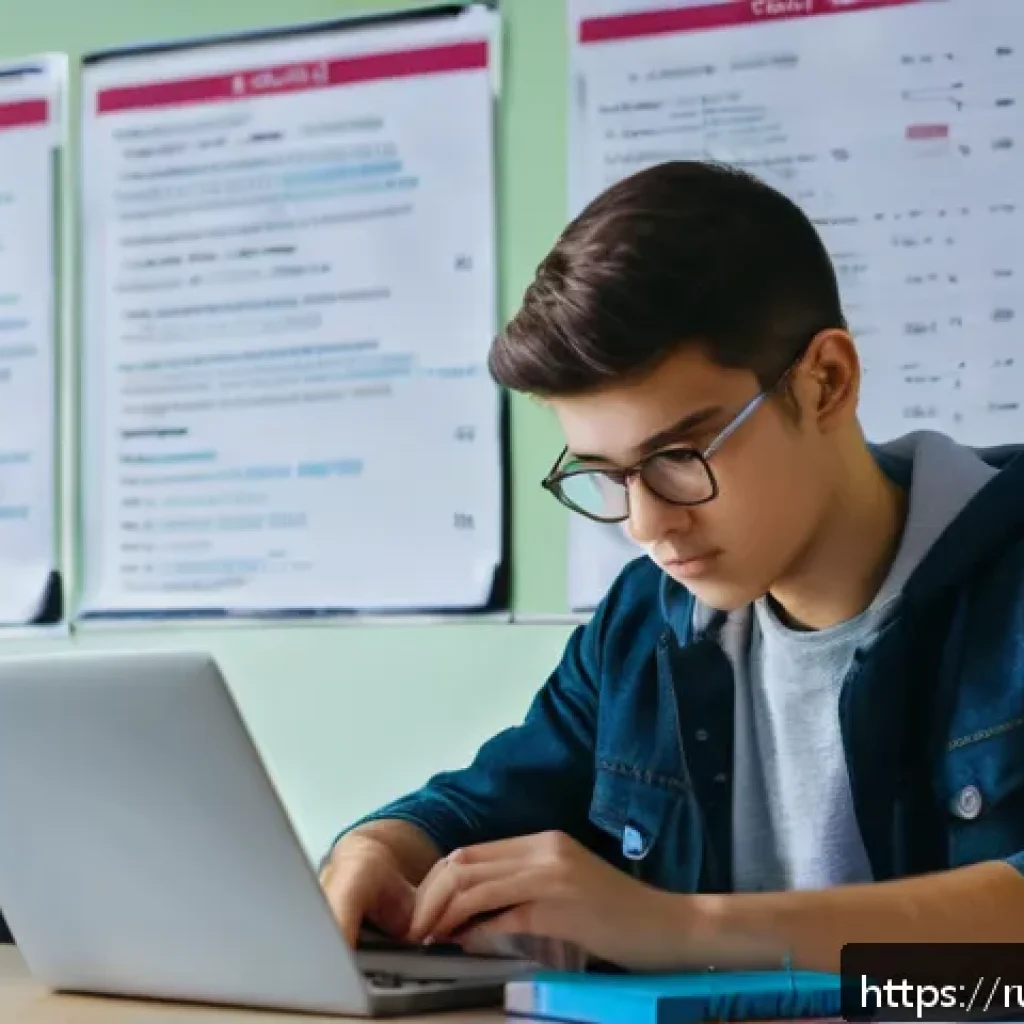 방사선사 실기시험 팁 - A focused study scene featuring a young adult Russian student sitting at a modern desk in a cozy, we...